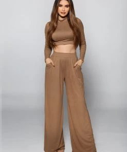 Love And Labels CLOTHING Crop Top + Wide Leg Trousers Set