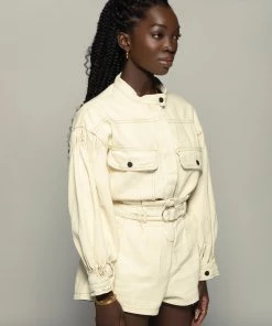 Love And Labels Beige Denim Shirt + Shorts Set