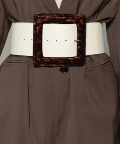 Love And Labels Oversized Buckle White Waist Belt