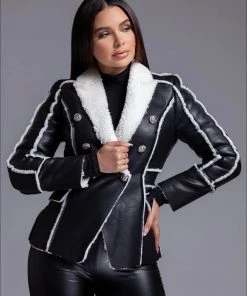 Love And Labels Faux Leather And Shearling Button Blazer