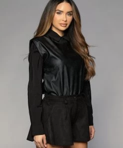 Love And Labels Shoulder Padded Leather Top NEW ARRIVALS